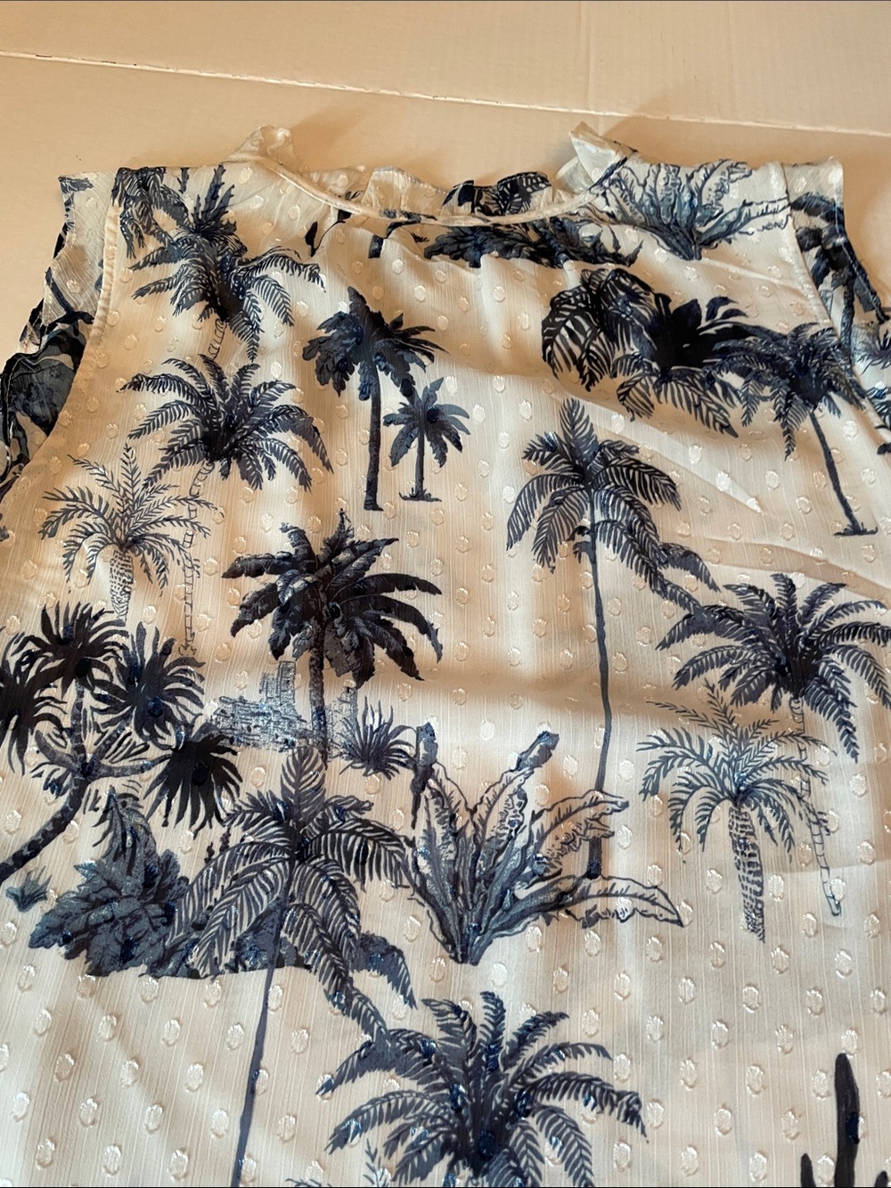 RACHEL Rachel Roy Ivory Blouse with Navy Palm Print - Picture 9 of 12